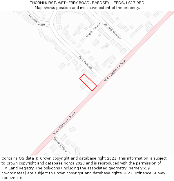 THORNHURST, WETHERBY ROAD, BARDSEY, LEEDS, LS17 9BD: Location map and indicative extent of plot