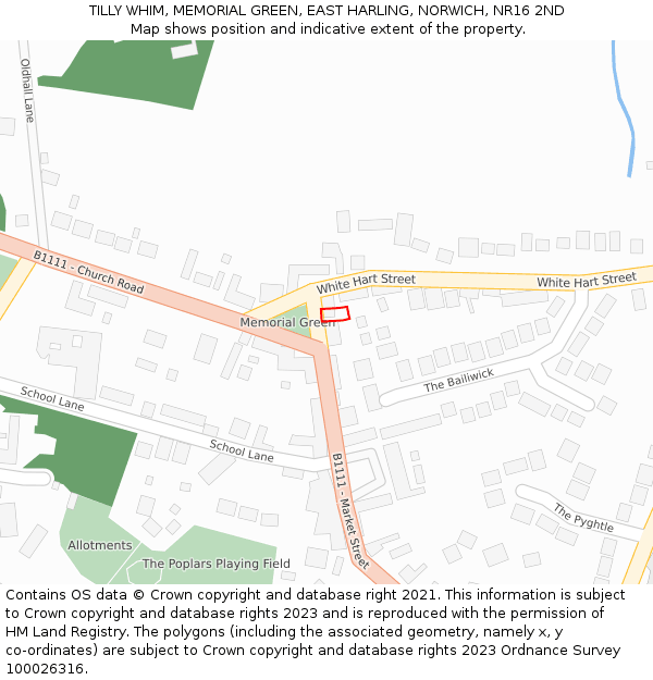 TILLY WHIM, MEMORIAL GREEN, EAST HARLING, NORWICH, NR16 2ND: Location map and indicative extent of plot
