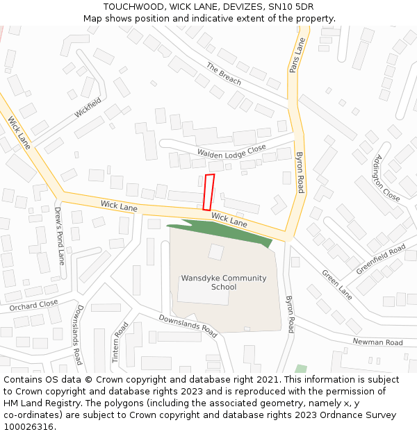 TOUCHWOOD, WICK LANE, DEVIZES, SN10 5DR: Location map and indicative extent of plot