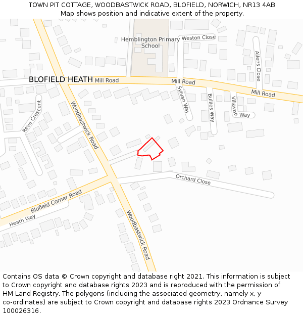 TOWN PIT COTTAGE, WOODBASTWICK ROAD, BLOFIELD, NORWICH, NR13 4AB: Location map and indicative extent of plot