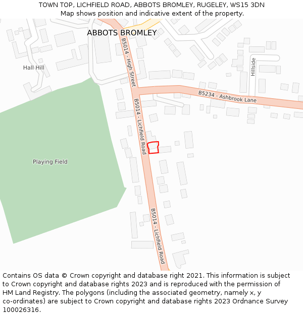 TOWN TOP, LICHFIELD ROAD, ABBOTS BROMLEY, RUGELEY, WS15 3DN: Location map and indicative extent of plot