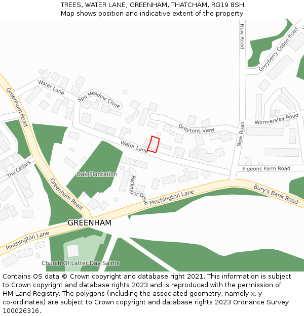 TREES, WATER LANE, GREENHAM, THATCHAM, RG19 8SH: Location map and indicative extent of plot