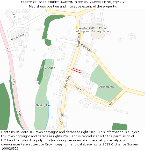 TREETOPS, FORE STREET, AVETON GIFFORD, KINGSBRIDGE, TQ7 4JX: Location map and indicative extent of plot