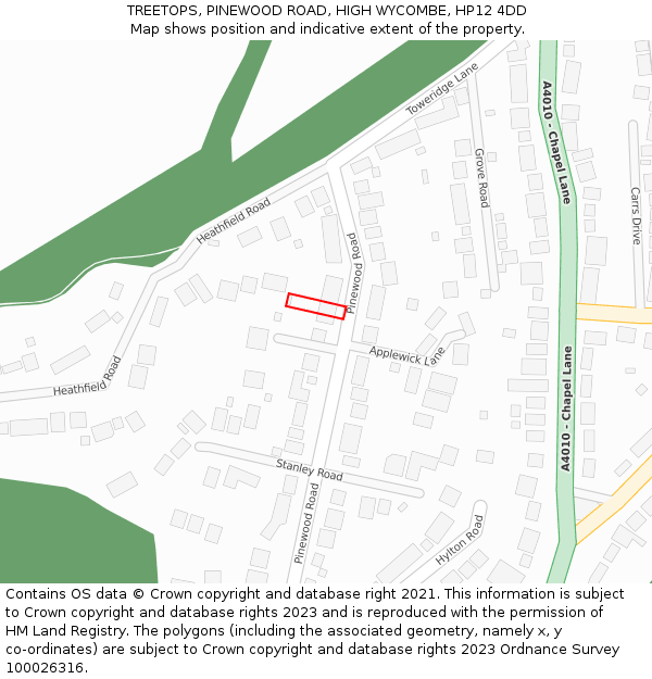 TREETOPS, PINEWOOD ROAD, HIGH WYCOMBE, HP12 4DD: Location map and indicative extent of plot