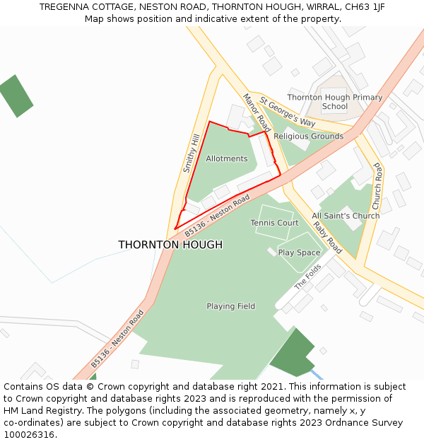 TREGENNA COTTAGE, NESTON ROAD, THORNTON HOUGH, WIRRAL, CH63 1JF: Location map and indicative extent of plot