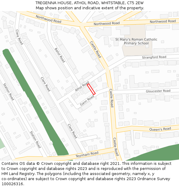 TREGENNA HOUSE, ATHOL ROAD, WHITSTABLE, CT5 2EW: Location map and indicative extent of plot