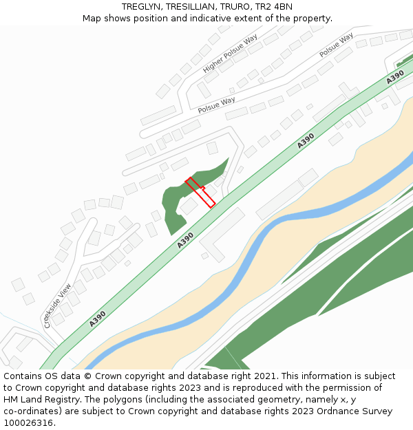 TREGLYN, TRESILLIAN, TRURO, TR2 4BN: Location map and indicative extent of plot