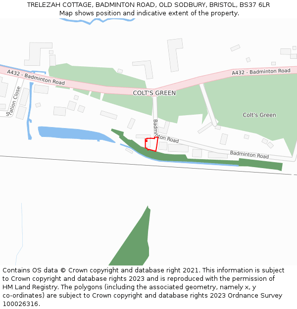 TRELEZAH COTTAGE, BADMINTON ROAD, OLD SODBURY, BRISTOL, BS37 6LR: Location map and indicative extent of plot