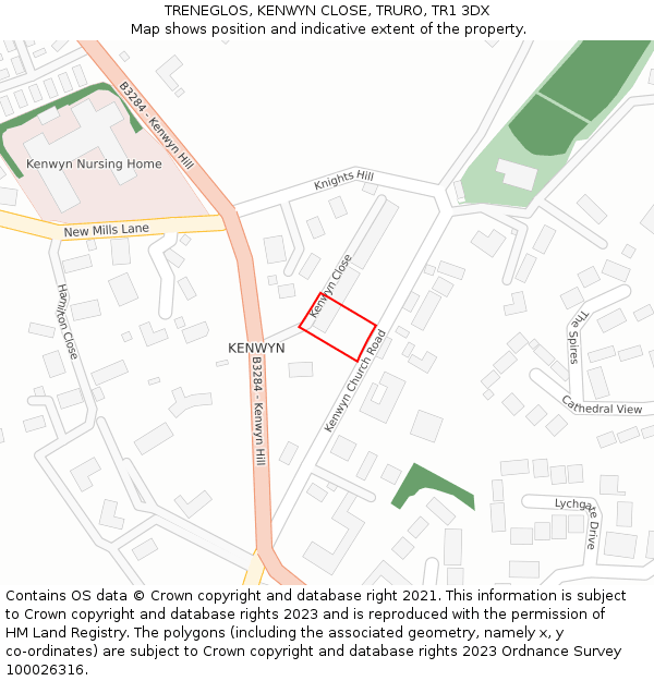 TRENEGLOS, KENWYN CLOSE, TRURO, TR1 3DX: Location map and indicative extent of plot