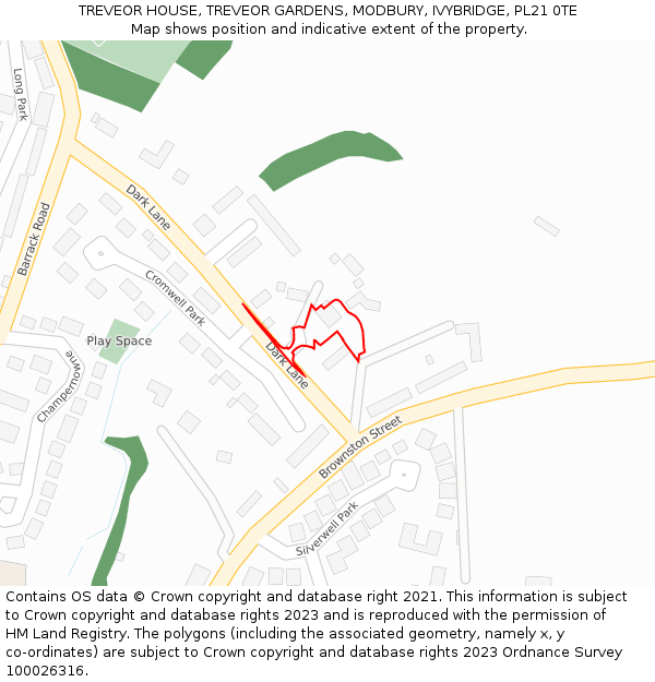 TREVEOR HOUSE, TREVEOR GARDENS, MODBURY, IVYBRIDGE, PL21 0TE: Location map and indicative extent of plot