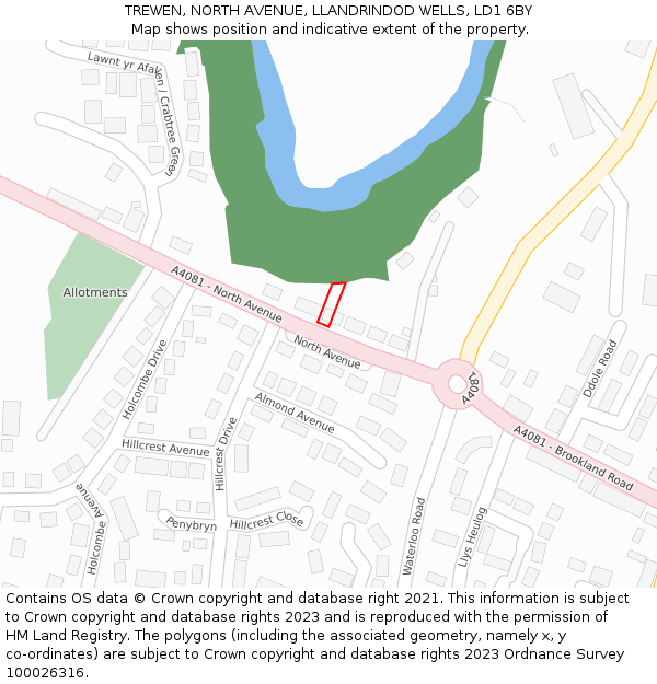 TREWEN, NORTH AVENUE, LLANDRINDOD WELLS, LD1 6BY: Location map and indicative extent of plot