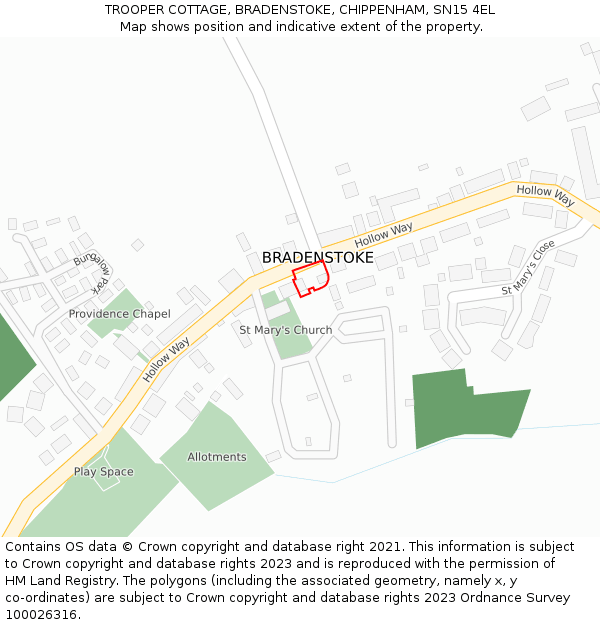 TROOPER COTTAGE, BRADENSTOKE, CHIPPENHAM, SN15 4EL: Location map and indicative extent of plot