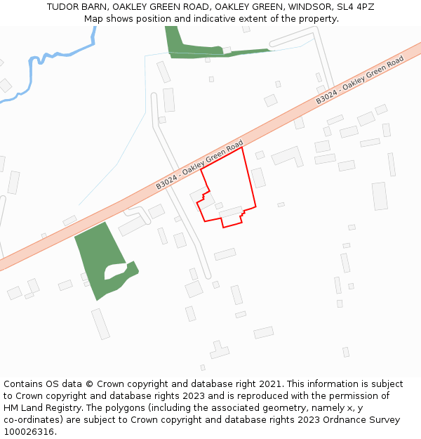 TUDOR BARN, OAKLEY GREEN ROAD, OAKLEY GREEN, WINDSOR, SL4 4PZ: Location map and indicative extent of plot