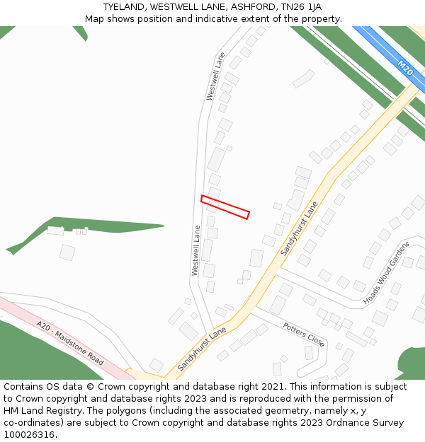 TYELAND, WESTWELL LANE, ASHFORD, TN26 1JA: Location map and indicative extent of plot