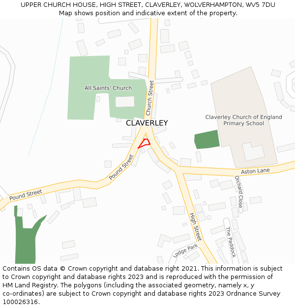 UPPER CHURCH HOUSE, HIGH STREET, CLAVERLEY, WOLVERHAMPTON, WV5 7DU: Location map and indicative extent of plot