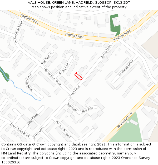 VALE HOUSE, GREEN LANE, HADFIELD, GLOSSOP, SK13 2DT: Location map and indicative extent of plot