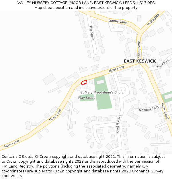 VALLEY NURSERY COTTAGE, MOOR LANE, EAST KESWICK, LEEDS, LS17 9ES: Location map and indicative extent of plot