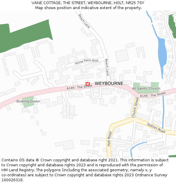 VANE COTTAGE, THE STREET, WEYBOURNE, HOLT, NR25 7SY: Location map and indicative extent of plot