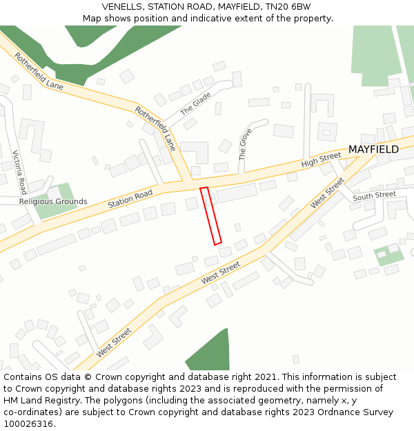 VENELLS, STATION ROAD, MAYFIELD, TN20 6BW: Location map and indicative extent of plot