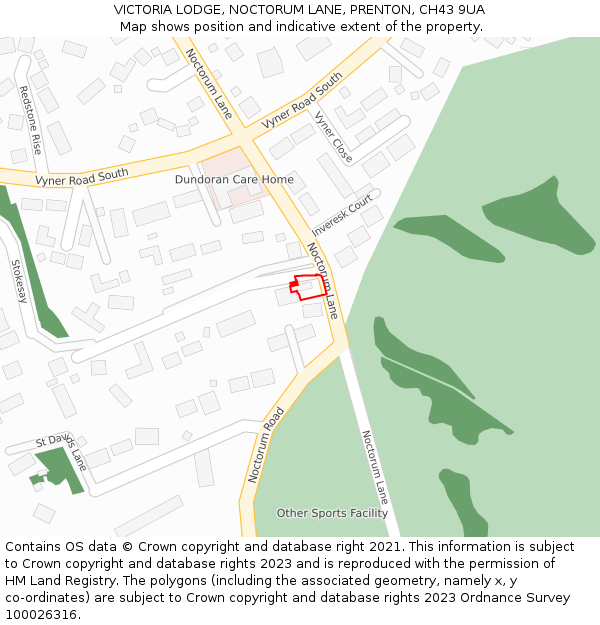 VICTORIA LODGE, NOCTORUM LANE, PRENTON, CH43 9UA: Location map and indicative extent of plot