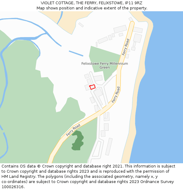 VIOLET COTTAGE, THE FERRY, FELIXSTOWE, IP11 9RZ: Location map and indicative extent of plot