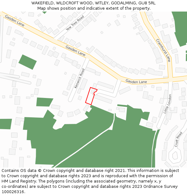 WAKEFIELD, WILDCROFT WOOD, WITLEY, GODALMING, GU8 5RL: Location map and indicative extent of plot