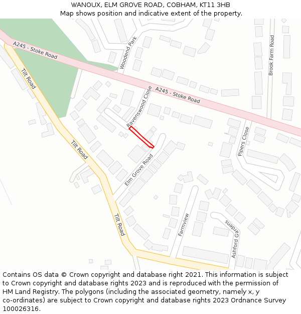 WANOUX, ELM GROVE ROAD, COBHAM, KT11 3HB: Location map and indicative extent of plot