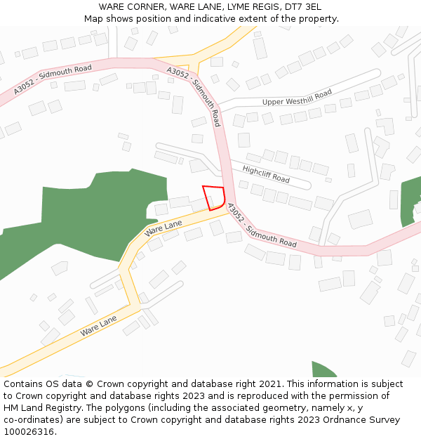 WARE CORNER, WARE LANE, LYME REGIS, DT7 3EL: Location map and indicative extent of plot