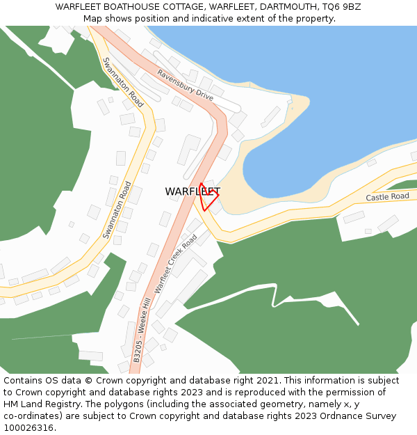 WARFLEET BOATHOUSE COTTAGE, WARFLEET, DARTMOUTH, TQ6 9BZ: Location map and indicative extent of plot