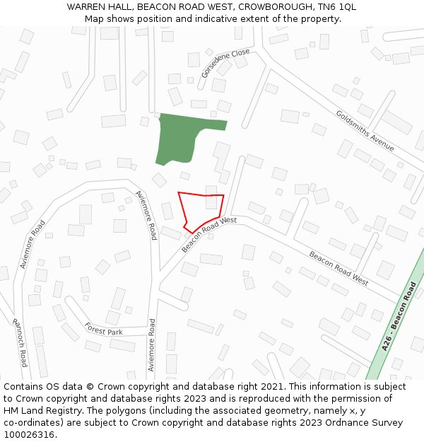 WARREN HALL, BEACON ROAD WEST, CROWBOROUGH, TN6 1QL: Location map and indicative extent of plot