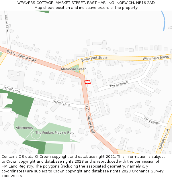WEAVERS COTTAGE, MARKET STREET, EAST HARLING, NORWICH, NR16 2AD: Location map and indicative extent of plot