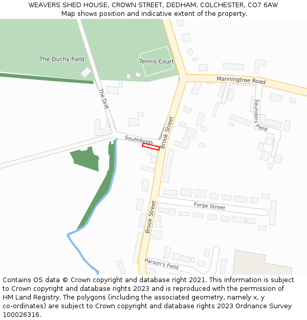 WEAVERS SHED HOUSE, CROWN STREET, DEDHAM, COLCHESTER, CO7 6AW: Location map and indicative extent of plot