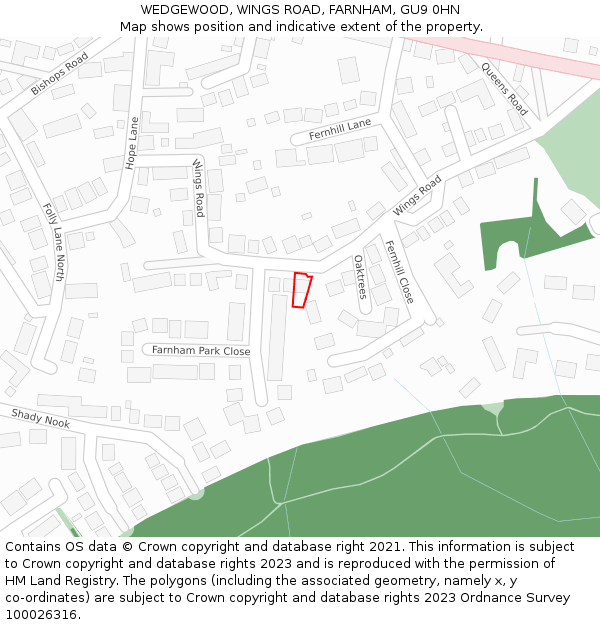 WEDGEWOOD, WINGS ROAD, FARNHAM, GU9 0HN: Location map and indicative extent of plot