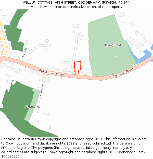 WELLUN COTTAGE, HIGH STREET, CODDENHAM, IPSWICH, IP6 9PN: Location map and indicative extent of plot