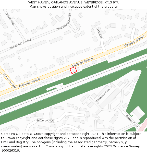 WEST HAVEN, OATLANDS AVENUE, WEYBRIDGE, KT13 9TR: Location map and indicative extent of plot