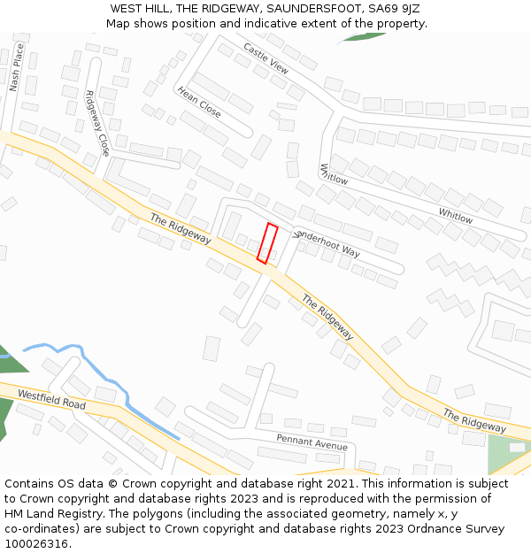 WEST HILL, THE RIDGEWAY, SAUNDERSFOOT, SA69 9JZ: Location map and indicative extent of plot