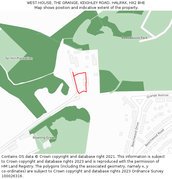 WEST HOUSE, THE GRANGE, KEIGHLEY ROAD, HALIFAX, HX2 8HE: Location map and indicative extent of plot