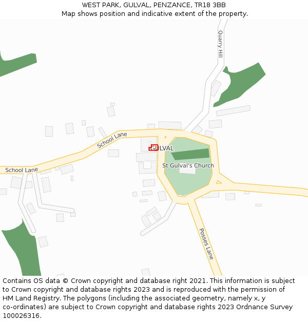 WEST PARK, GULVAL, PENZANCE, TR18 3BB: Location map and indicative extent of plot