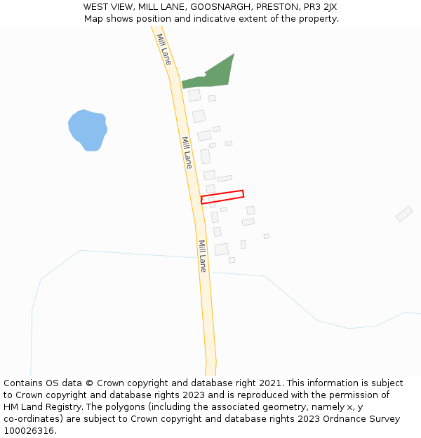 WEST VIEW, MILL LANE, GOOSNARGH, PRESTON, PR3 2JX: Location map and indicative extent of plot