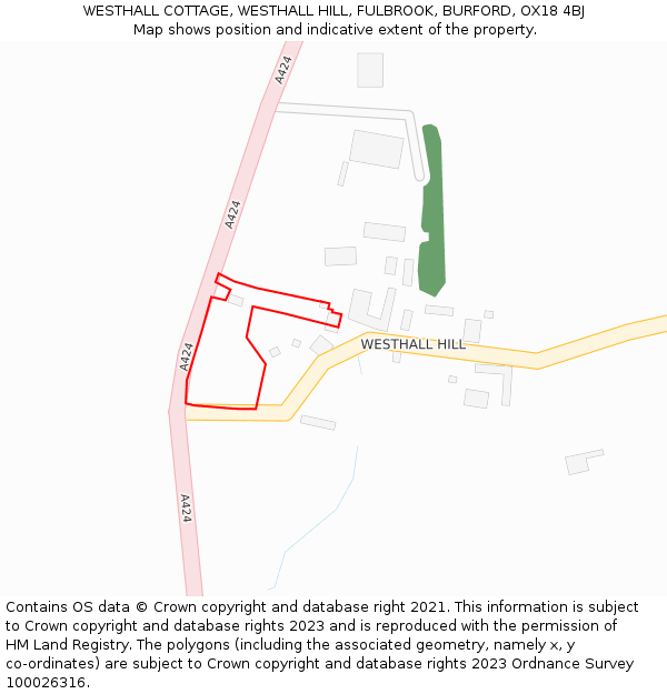 WESTHALL COTTAGE, WESTHALL HILL, FULBROOK, BURFORD, OX18 4BJ: Location map and indicative extent of plot