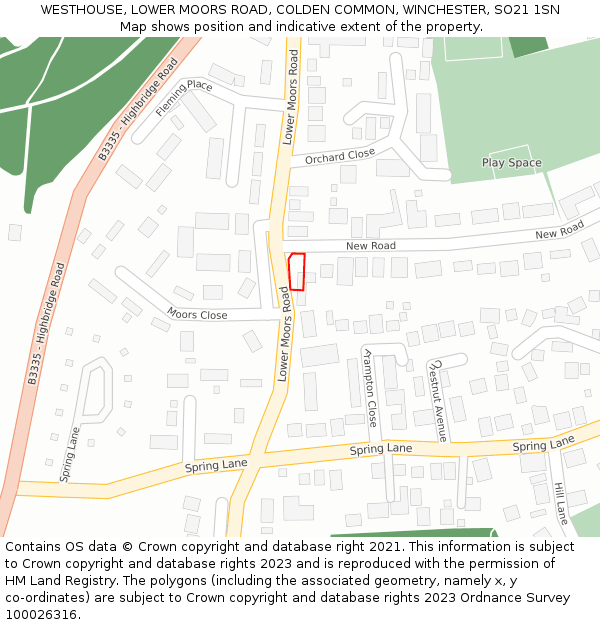 WESTHOUSE, LOWER MOORS ROAD, COLDEN COMMON, WINCHESTER, SO21 1SN: Location map and indicative extent of plot