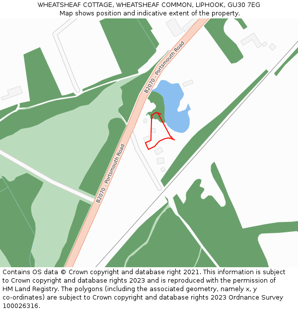 WHEATSHEAF COTTAGE, WHEATSHEAF COMMON, LIPHOOK, GU30 7EG: Location map and indicative extent of plot