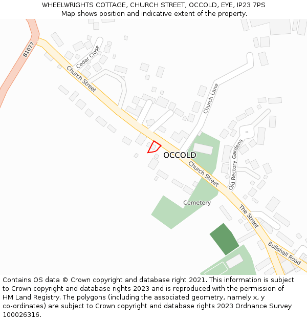 WHEELWRIGHTS COTTAGE, CHURCH STREET, OCCOLD, EYE, IP23 7PS: Location map and indicative extent of plot