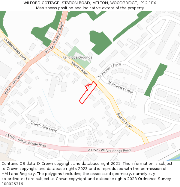 WILFORD COTTAGE, STATION ROAD, MELTON, WOODBRIDGE, IP12 1PX: Location map and indicative extent of plot