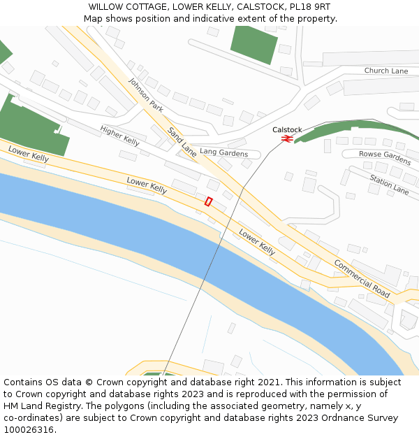 WILLOW COTTAGE, LOWER KELLY, CALSTOCK, PL18 9RT: Location map and indicative extent of plot