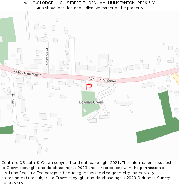 WILLOW LODGE, HIGH STREET, THORNHAM, HUNSTANTON, PE36 6LY: Location map and indicative extent of plot