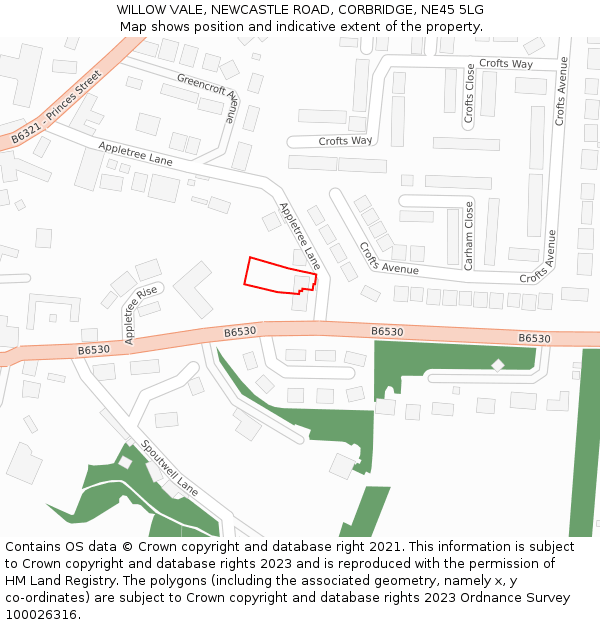 WILLOW VALE, NEWCASTLE ROAD, CORBRIDGE, NE45 5LG: Location map and indicative extent of plot