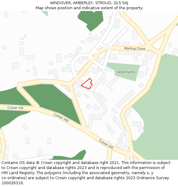 WINDOVER, AMBERLEY, STROUD, GL5 5AJ: Location map and indicative extent of plot