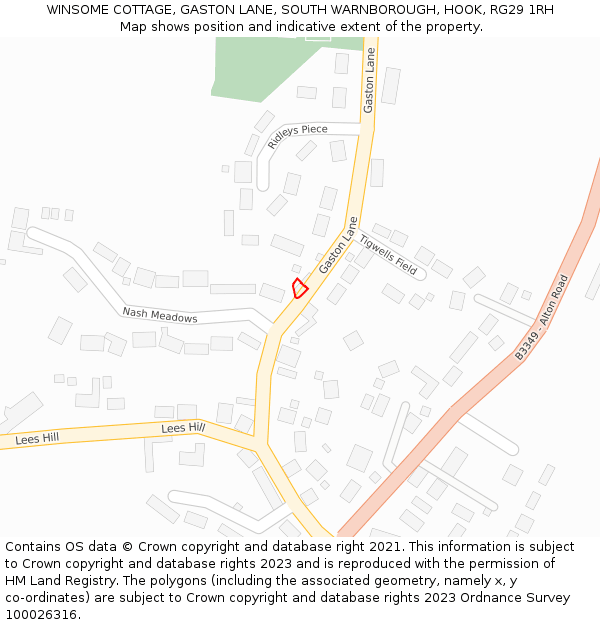 WINSOME COTTAGE, GASTON LANE, SOUTH WARNBOROUGH, HOOK, RG29 1RH: Location map and indicative extent of plot