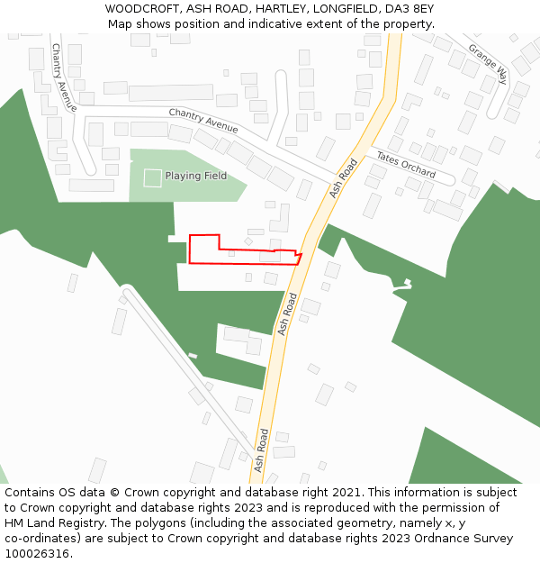 WOODCROFT, ASH ROAD, HARTLEY, LONGFIELD, DA3 8EY: Location map and indicative extent of plot